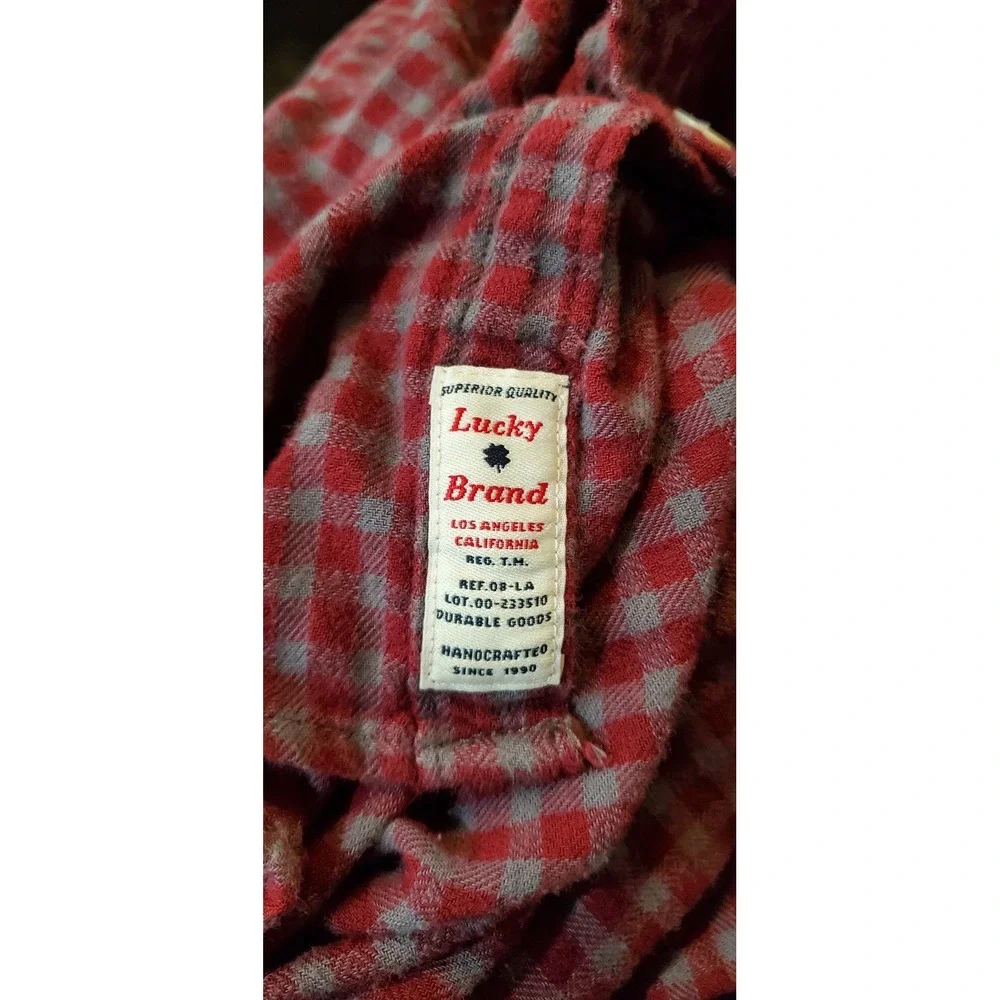 Lucky Brand Handcrafted Classic Fit Red‎ Gray Button Up Long Sleeve Size XL